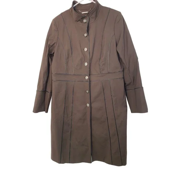 White House Black Market Women's Brown Long Coat XL EUC Button Lined 7246 - Picture 2 of 12